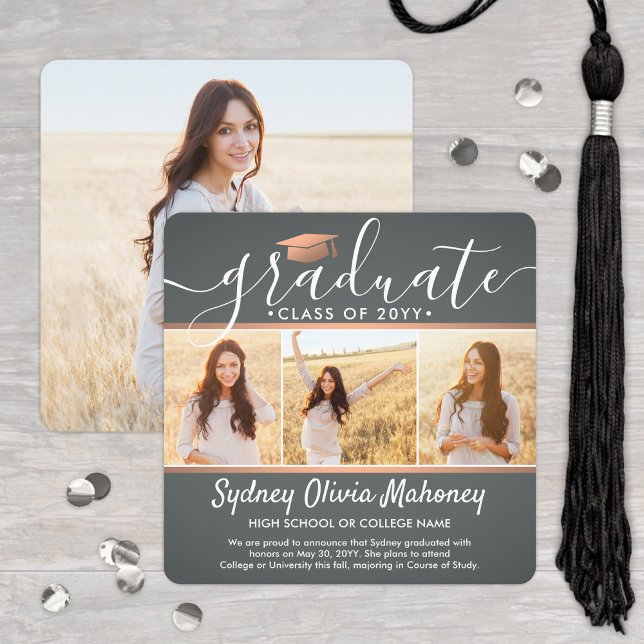 4 Foto Abschluss Collage Grau und Imitat Kupfer Ankündigung (Von Creator hochgeladen)