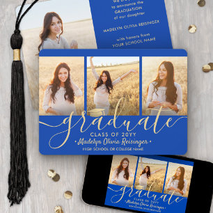 4 Foto-Abschluss-Collage Schrift Royal Blau Gold Ankündigung