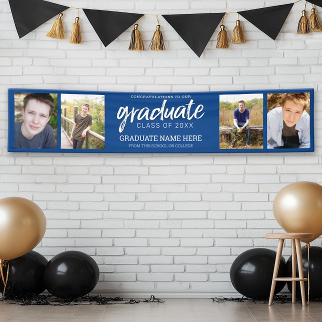 4 Foto Abschluss Klasse Grad Blau Banner (Custom Graduation Banner)