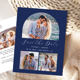 4 Foto Arch Navy Blue Save the Date Postkarte