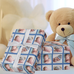 4 Foto Baby Boy Blue Niedlich Custom 1. Geburtstag Geschenkpapier