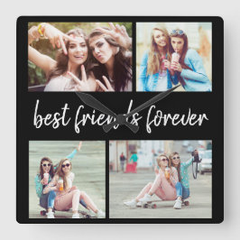 4 Foto Best Friends Forever Black  Quadratische Wanduhr