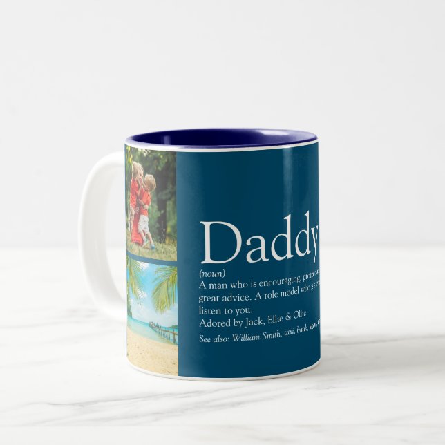 4 Foto Bester Vater, Papa, Vater Definition Blau Zweifarbige Tasse (Vorderseite Links)