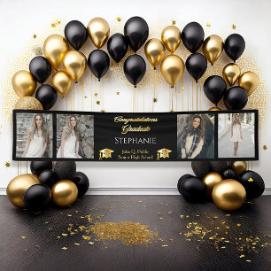 4 Foto Black Gold Glückwunsch Graduate Name School Banner