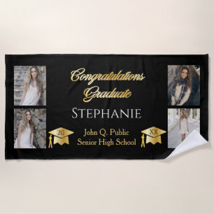 4 Foto Black Gold Glückwunsch Graduate Name School Strandtuch