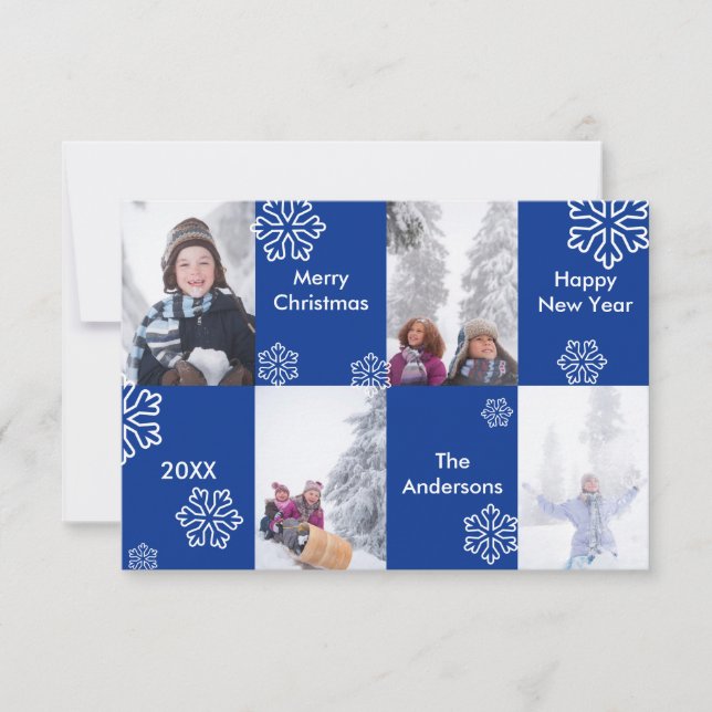 4 Foto Blue Background - 3x5 Weihnachtskarte Einladung (Vorderseite)