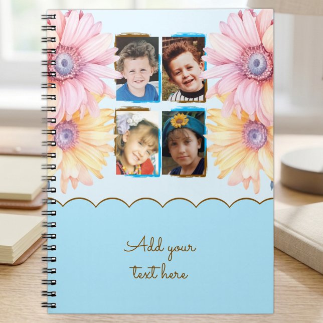 4 Foto Blumen Text Blau Braun Notizblock (Von Creator hochgeladen)