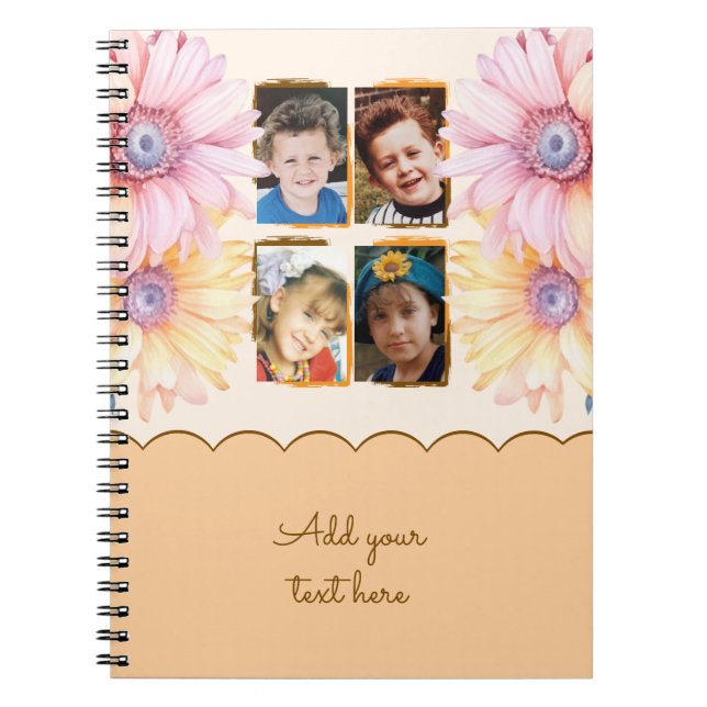 4 Foto Blumen Text Orange Braun Notizblock (Vorderseite)