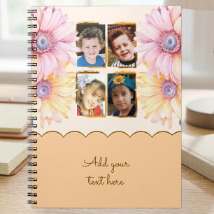 4 Foto Blumen Text Orange Braun Notizblock