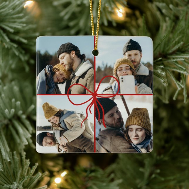 4 Foto-Bogen-Weihnachtsgeschenk für Neuvermählte M Keramikornament (Baum)