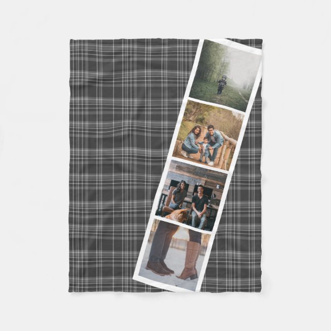 4 Foto Booth Style Gray Tartan Personalisiert Fleecedecke (Vorderseite)
