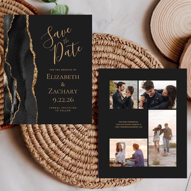 4-Foto-Budget Black Gold Agate Dunkel Save the Dat (Von Creator hochgeladen)