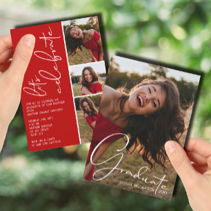 4 Foto Collage Abschluss Skulptur Rot Einladung