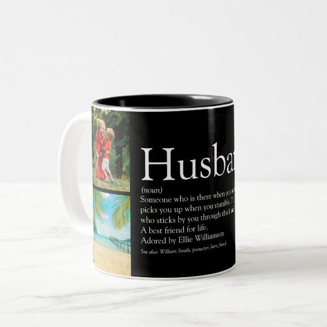 4 Foto Collage Best Ever Husband Definition Zweifarbige Tasse (Vorderseite Links)
