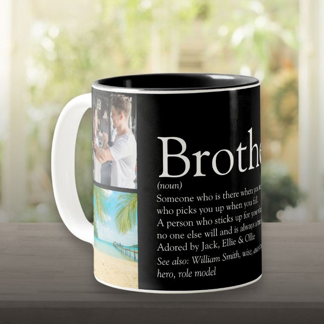 4 Foto Collage Best je Brother Definition Zweifarbige Tasse (4 Photo Collage Best Ever Brother Definition Two-Tone Coffee Mug)