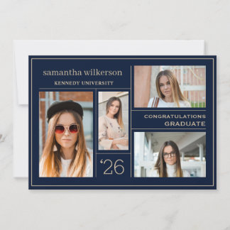4 Foto Collage Blue & Gold Glückwunschs Graduate Ankündigung