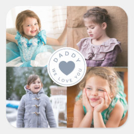 4 Foto Collage Blue Heart Vatertag Quadratischer Aufkleber