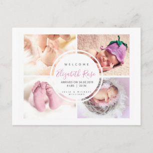 4 Foto Collage Circle Neugeborene Baby Girl Postkarte
