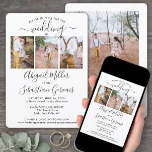 4 Foto Collage Einfaches, elegantes Skript Hochzei Einladung