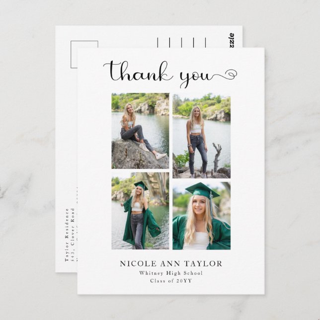 4 Foto Collage Eleganter Abschluss Vielen Dank Postkarte (Vorne/Hinten)