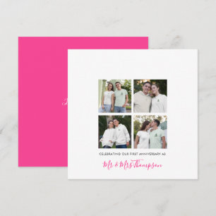 4 Foto Collage Erste Jubiläumsfeier Custom Pink Karte