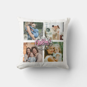 4 Foto-Collage Familien-Erinnerung Muttertags-T-Sh Kissen