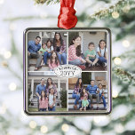4 Foto Collage Familienname & Jahr Einfach weiß Ornament Aus Metall<br><div class="desc">Feiern Sie die schlichten Urlaubsfreuden mit einem maßgeschneiderten 4-Foto-Collage Schwarz-Weiß-Quadrat-Metall-Ornament. Alle Texte und Bilder auf dieser Vorlage sind einfach zu personalisieren. (IMAGE PLACEMENT TIP: Eine einfache Möglichkeit, ein Foto genau so zu zentrieren, wie Sie es gewollt haben, ist es, es einzuschneiden, bevor Sie es auf die Zazzle-Website hochladen.) Das moderne...</div>