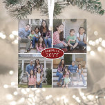4 Foto Collage Familienname & Jahr Rot & Weiß Ornament Aus Glas<br><div class="desc">Feiern Sie die Urlaubsfreuden mit einem maßgeschneiderten 4-Foto-Collage Rot-Weiß-Vierkantglas-Ornament. Alle Texte und Bilder auf dieser Vorlage sind einfach zu personalisieren. (IMAGE PLACEMENT TIP: Eine einfache Möglichkeit, ein Foto genau so zu zentrieren, wie Sie es gewollt haben, ist es, es einzuschneiden, bevor Sie es auf die Zazzle-Website hochladen.) Das moderne minimalistische...</div>
