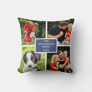4-Foto-Collage Familienname Kissen