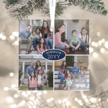 4 Foto Collage Familienname & Year Navy Blue White