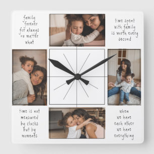 4-Foto-Collage Familienzeit Zusammengehörigkeits-Z Quadratische Wanduhr