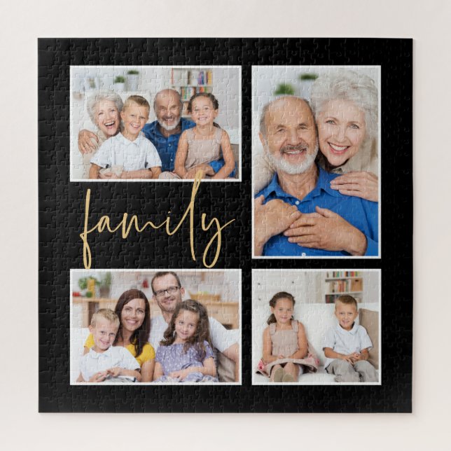 4 Foto Collage Family Gold Black Square Puzzle (Vertikal)