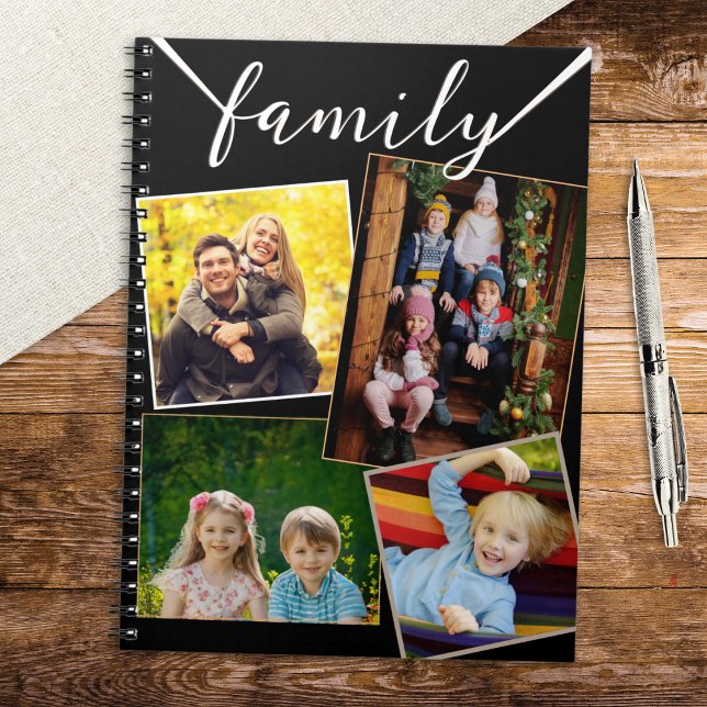 4 Foto Collage Family Pictures Custom Notizblock (A custom notebook with 'family' heading, to personalize with your own photos)