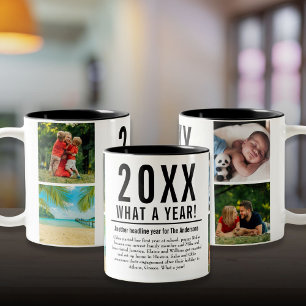 4 Foto Collage Family Year in Review Modern Zweifarbige Tasse