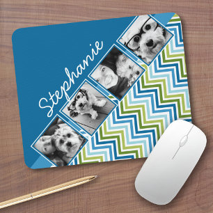 4-Foto-Collage - Farbige blaue und grüne Chevrons Mousepad
