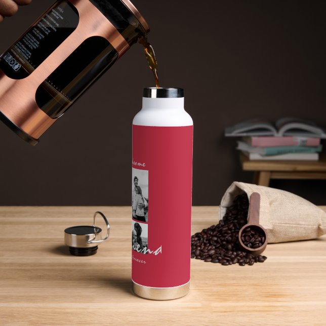 4-Foto Collage Forever Boyfriend Valentine's Day Trinkflasche (Kaffee)