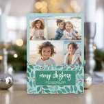 4 Foto Collage - Frohe Weihnachten Botanische Past<br><div class="desc">Fügen Sie diesem eleganten und trendigen Design familiäre Fotos hinzu. Dieses kann für jeden Weihnachtsgrüßen verwendet werden - glückliche Feiertage, Jahresgrüße und mehr. Die Vorderseite besteht aus 4 Fotos in einer modernen Collage mit einem trendigen Script-Schriftart. Die Rückseite ist mit einem modernen botanischen Muster in Teppichen und Grüntönen versehen. Die...</div>