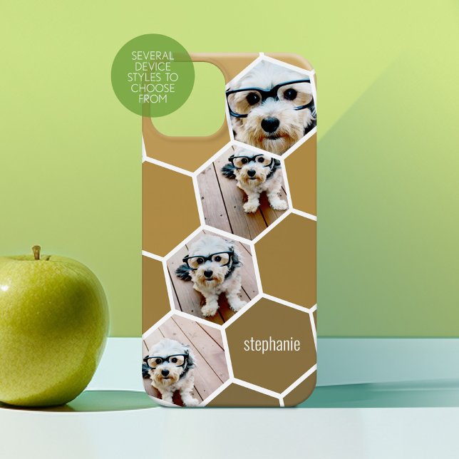 4 Foto Collage - funky hexagon muster gold Case-Mate iPhone Hülle (Personalized Phone Case with Custom Photos and Text - Choose a Device Style)