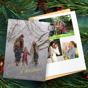 4 Foto Collage gold Frohe Weihnachtsschrift Feiertagskarte