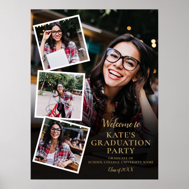 4 Foto Collage Gold Graduation Party Willkommen SI Poster (Vorne)