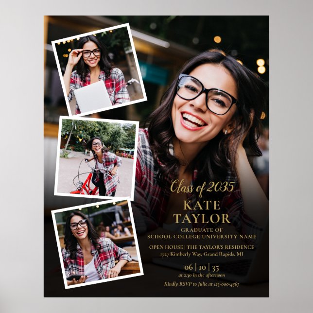 4 Foto Collage Gold Graduation Party-Zeichen Poster (Vorne)