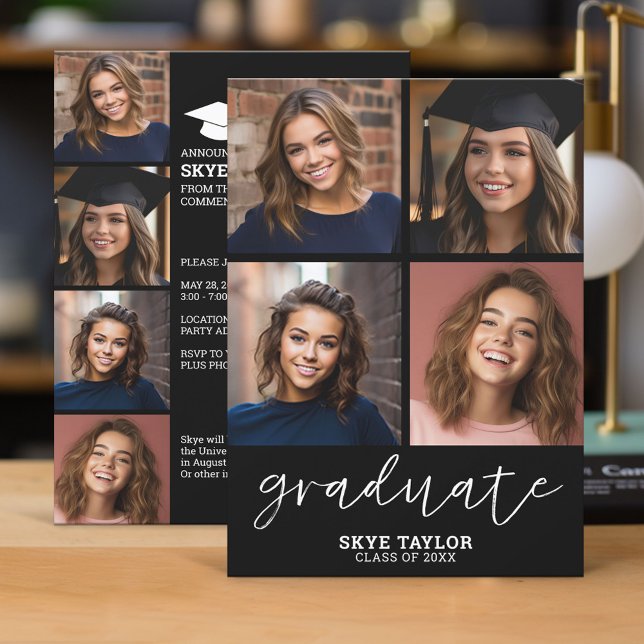 4 Foto Collage Graduate Script - Graduierungsparte Einladung (Graduation Invitation - Classic)