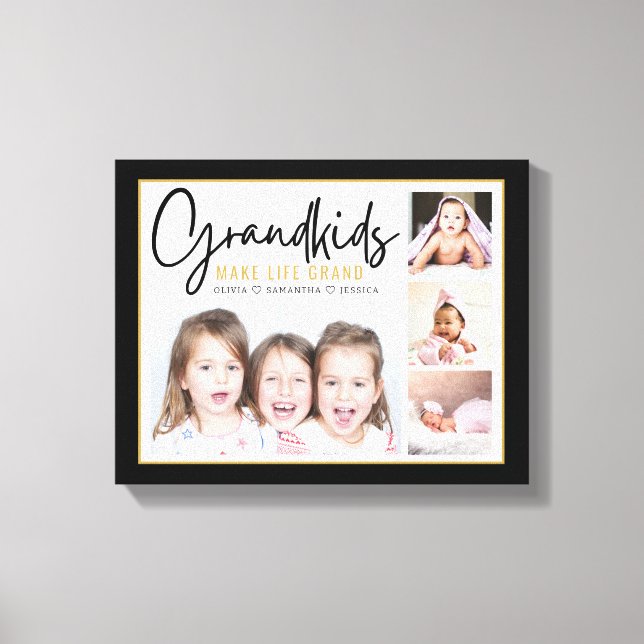 4 Foto Collage Grandkids machen lebensgroßes Zitat Leinwanddruck (Vorderseite)
