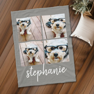 4 Foto Collage grau mit modernem Skriptnamen Fleecedecke