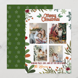4 Foto Collage Green Holiday Card Frohe Weihnachte Feiertagskarte