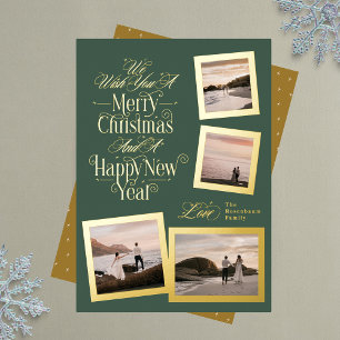4 Foto-Collage grün Frohe Weihnachten Neujahr Flat Folien Feiertagskarte