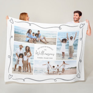 4 Foto-Collage Handgezeichnete Kritzeleien Familie Fleecedecke