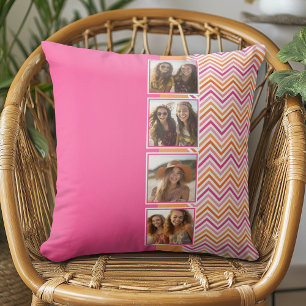 4 Foto-Collage Hot Pink Orange Chevron Kissen