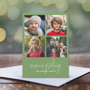 4 Foto-Collage Minimaler Weihnachtsgrün-Saison Feiertagskarte