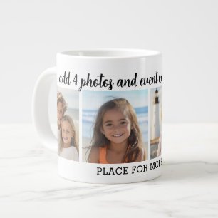 4-Foto-Collage mit 2 Textzeilen - Party Jumbo-Tasse